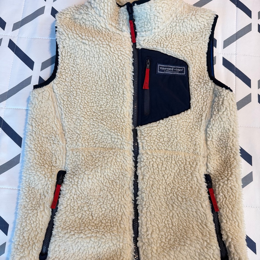 Vineyard Vines Kids Sherpa Vest - Cream and Navy